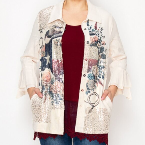 Origami by Vivien Texas Lone Star Sequin Blouse - Picture 3 of 7